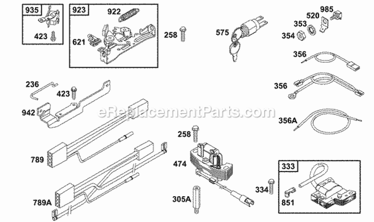 Brake Electrical Diagram and Parts List for 121702-0101-01  Briggs and Stratton Engine